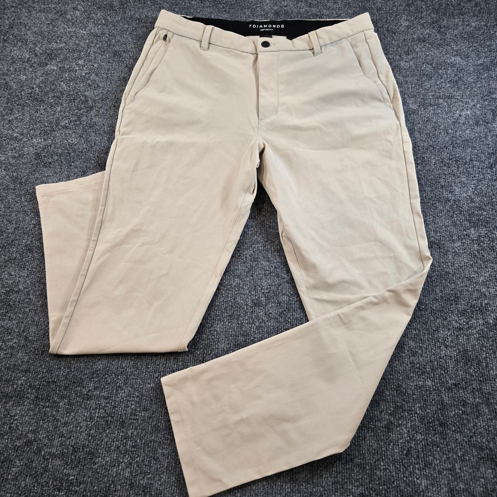 7 Diamonds Infinity Chino Mens 34x30 Khaki Tan Performance Stretch Travel Pants